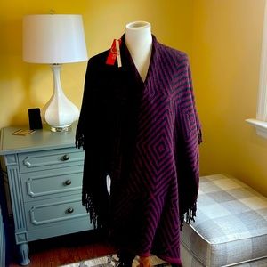 Burgundy & Black Geometric Wrap /Cape
